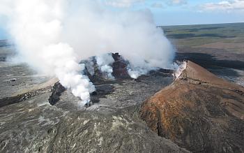 Aerial view of Pu`u `O`o crater, Kilauea Volcano, Hawai`i
