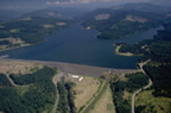 Aerial view of Fall Creek Dam and Reservoir