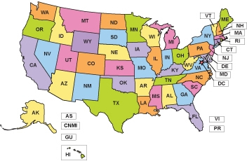 [Map of US States and Territories] Click on your state on the map to localize your search results.