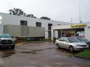 Natchez, MS, September  2, 2008 – A 1 GW mobile generator provides 100 percent of the power for Natchez Community Hospital in Natchez Mississippi  allowing the hospital to continue to provide critical care to the community.  FEMA News Photo