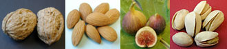 walnuts, almonds, figs, pistachios