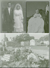 collage of wedding, christening, and burial ceremonies