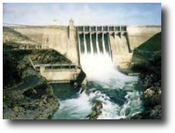 Figure 1. Folsom Dam built on the American River near Sacramento in 1955 impounds up to 1 million acre-feet of water.