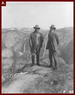Theodore Roosevelt and John Muir on Glacier Point, Yosemite Valley, California