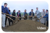 Braving a steady drizzle to celebrate the start of construction on the Bull Creek Ecosystem Restoration Project, partners join Los Angeles District Commander Col. Thomas Magness to turn the first shovels of dirt. (Click image to start video)