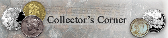 Banner: 'Colllector's Corner' written on a background of coins.