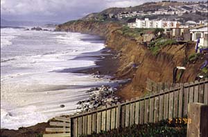 photograph looking north along the cliffs at Pacifica, California