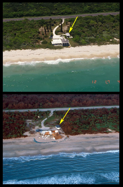 Oceanfront house destroyed by waves and erosion on North Hutchinson Island.