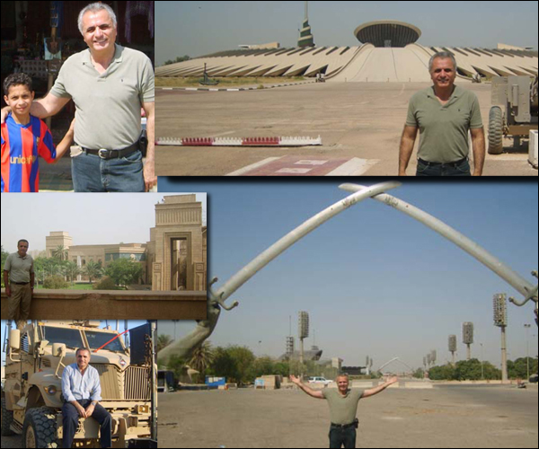Greg Boghossian visits various locations in Iraq. (USACE photos courtesy Greg Boghossian. Illustration by Danny Kelly)