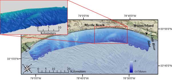 Composite bathymetry offshore Myrtle Beach, South Carolina