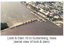 Aerial view of a lock and dam.