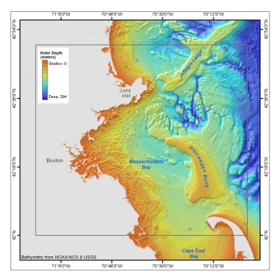 Map showing survey area of Massachusetts Bay.