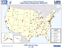 Map of Coverage of the Laboratory Response Network in the United States (click to view enlarged map)