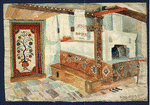 Painting of a door and stove in the village of Chechulikha on the Charysha