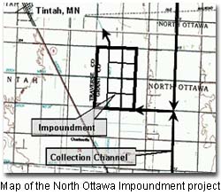 Map with section lines marked with impoundment and collection channel.