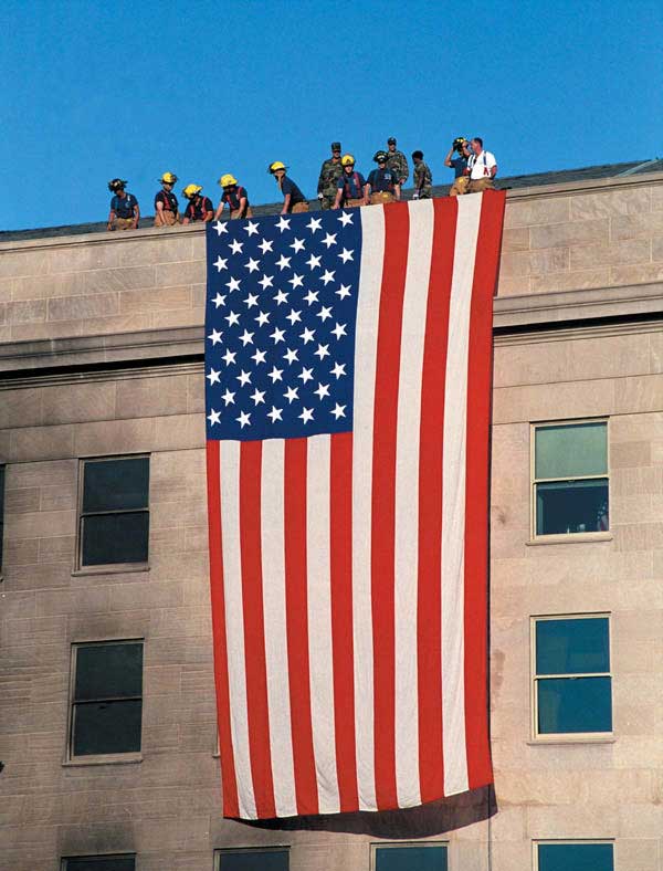 Photograph of American Flag at Pentagon after 9 11 attack