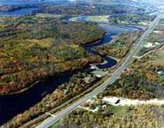 Aerial photo of Pokegama Lake and Dam.