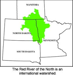 A map including Manitoba, Minnesota, North Dakota and South Dakota.