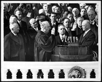 Chief Justice Frederick Vinson administering the oath of office to Dwight D. Eisenhower on the east portico of the U.S. Capitol, January 20, 1953. LC-USZ62-126332