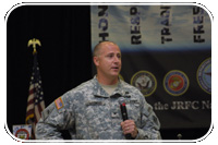 Col. Thomas H. Magness, district commander for the U.S. Army Corps of Engineers Los Angeles District, delivers opening remarks June 2 at the Collocation Meeting held in San Diego. The annual meeting provides an opportunity for Defense Department agencies to address leases and other real estate issues associated with recruiting facilities. Photo by Greg Fuderer