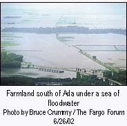 Farmland south of Ada under a sea of floodwater