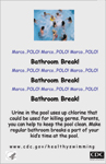 Take your child on bathroom breaks often. Poster shows a group of kids playing together in pool.