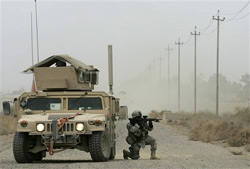 A U.S. soldier on patrol in Iraq