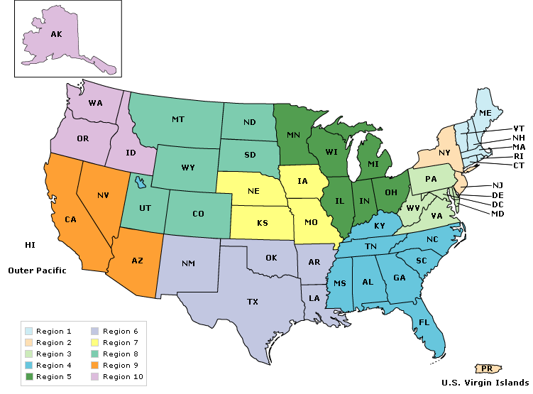 map of the United States of America showing ACF regions