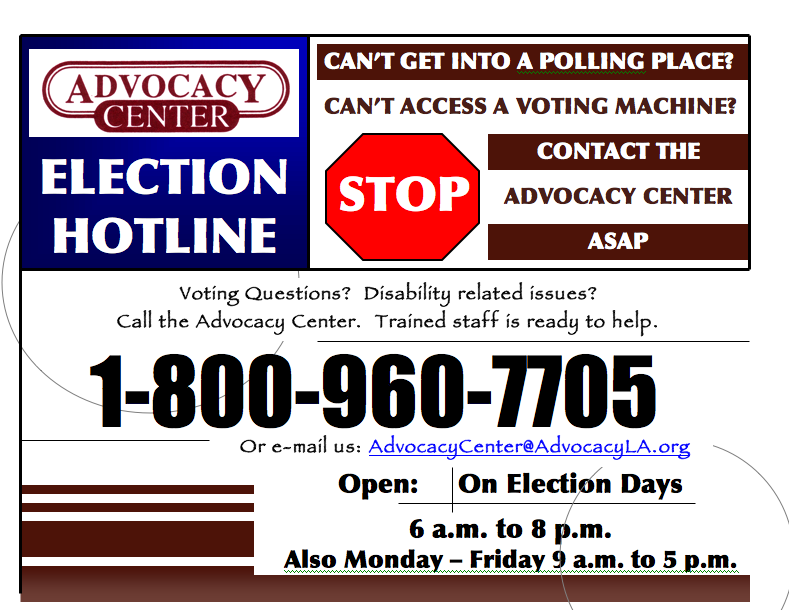 Image of the Advocacy Center Election Hotline poster.