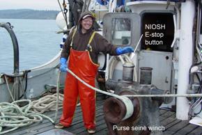 Purse seine winch with NIOSH E-stop button