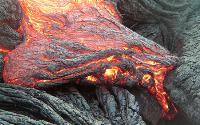 Lava entering crack in Kohola arm of Mother's Day flow, Kilauea volcano, Hawai'i