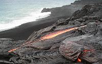Lava just starting down Highcastle sea cliff, Kilauea volcano, Hawai'i
