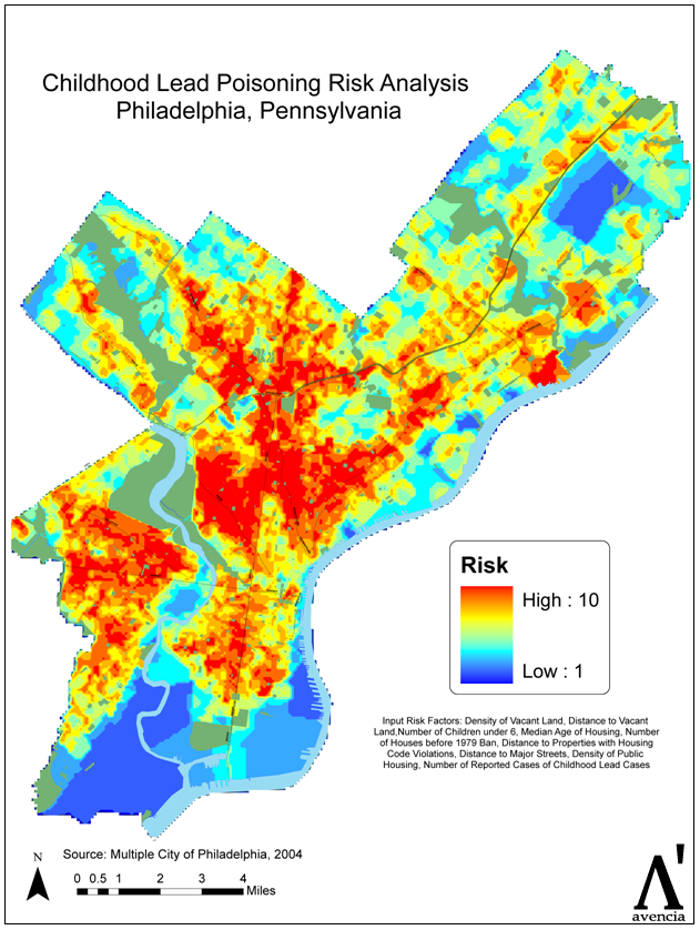 Childhood Lead Poisoning Risk Analysis - Philadelphia, PA. Map Image