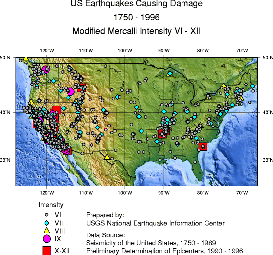 Earthquakes Causing Damage in the United States