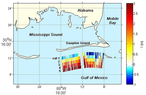 Inundation potential for Dauphin Island.