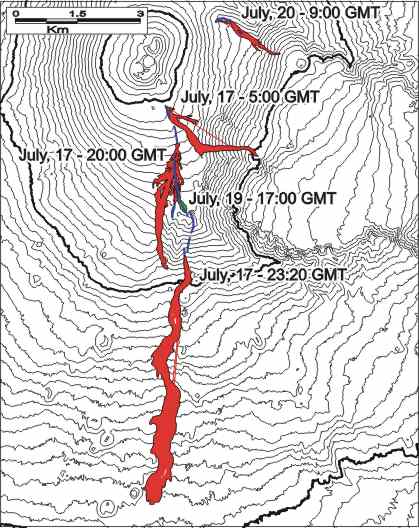 Map of fissures and lava flows from the eruptive episode that began on 17 July 2001