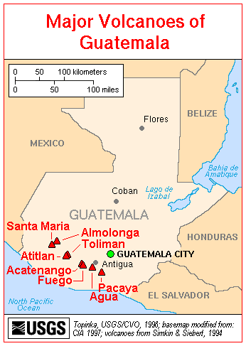 Map of Major Volcanoes of Guatemala
