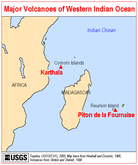 Map of Major Volcanoes of the Western Indian Ocean