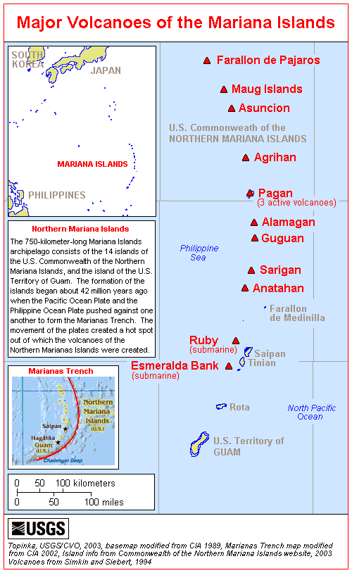 Map of Major Volcanoes of the Mariana Islands