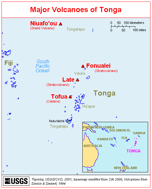 Map of Major Volcanoes of the Tonga Islands