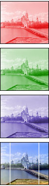 Montage of images (red, green, and blue negatives)