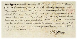 Excerpt of letter from Thomas Jefferson to John Adams (featuring signature)