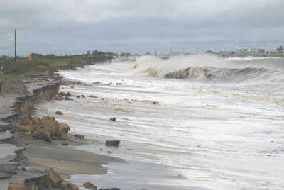 Large waves batter the coast of South Kingstown Town Beach