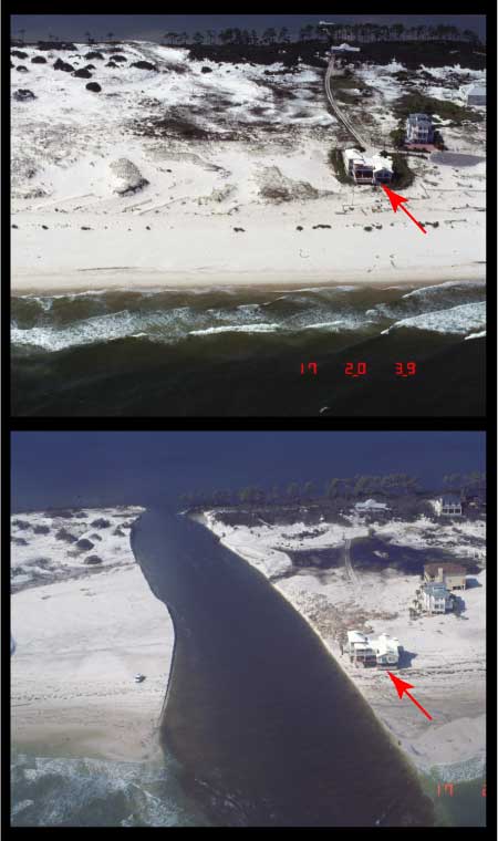 photo of a breach through a barrier island