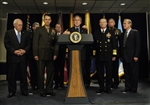 BUSH VISITS DEFENSE LEADERS - Click for high resolution Photo