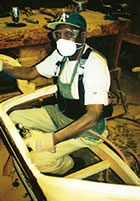 wood worker wearing particulate respirator