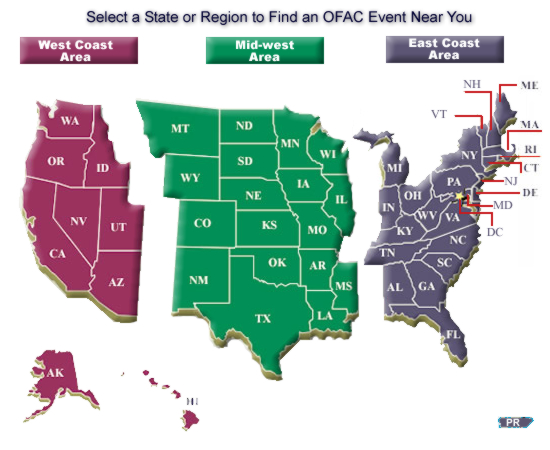 OFAC Events by Region - Select a State or Region to Find and OFAC Event Near You