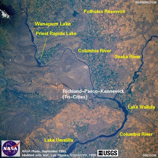 Annotated NASA Image, Columbia River Vicinity, September 1994