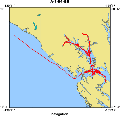 A-1-94-GB map of where navigation equipment operated