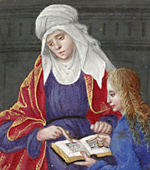 Illustration from Book of hours: St. Anne teaching Mary to read: Illustration from Book of hours  (Ms. Library of Congress. Rosenwald ms. 10).